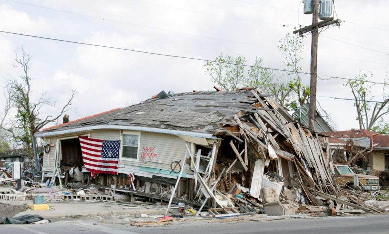 Barber Shop located in Ninth Ward, New Orleans, Louisiana, damaged by Hurricane Katrina in 2005.